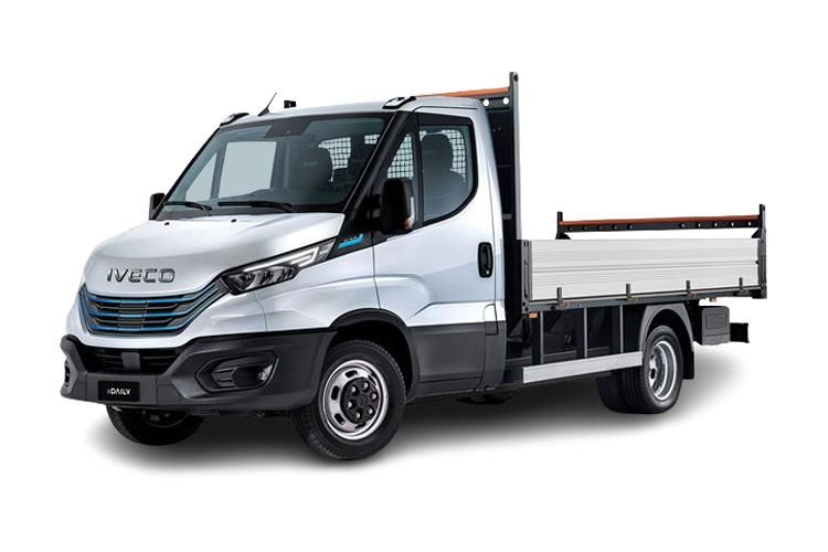 iveco daily 140kw 74kwh dropside 3450 wb auto front view